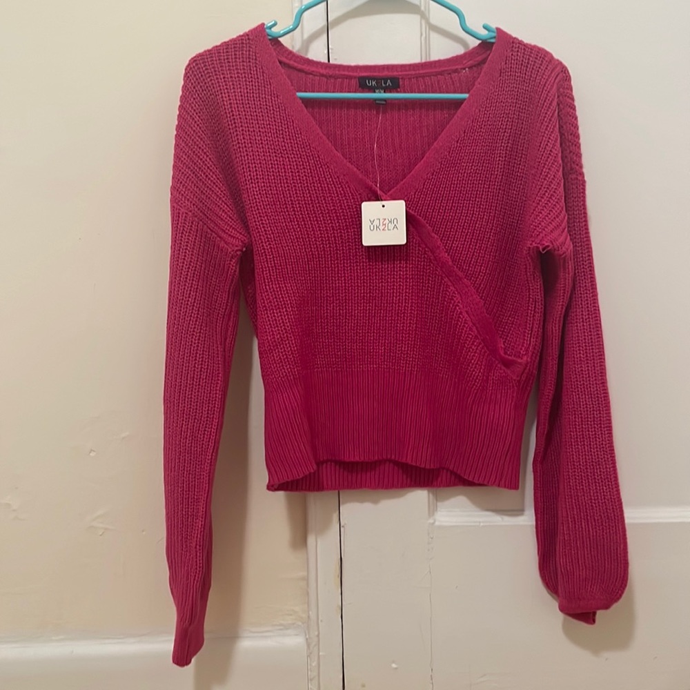 Faux wrap style sweater magenta color never been worn tag still on